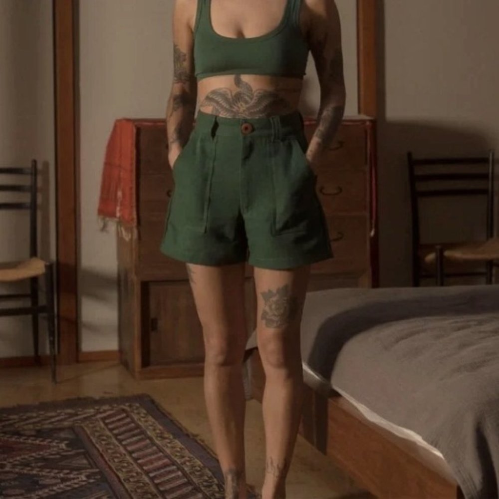 Beaton Linen Utility Short, Forest Denim